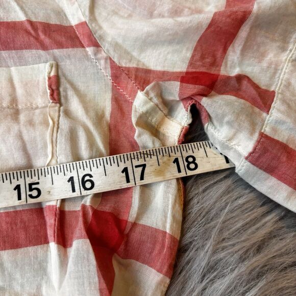 LEVI’S Blouse Sz S Casual Red White Plaid Button Up Short Sleeve Top Semi Sheer - Picture 8 of 12